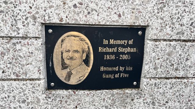 A memorial plaque honoring Richard Stephan, remembered by his “Gang of Five.”
